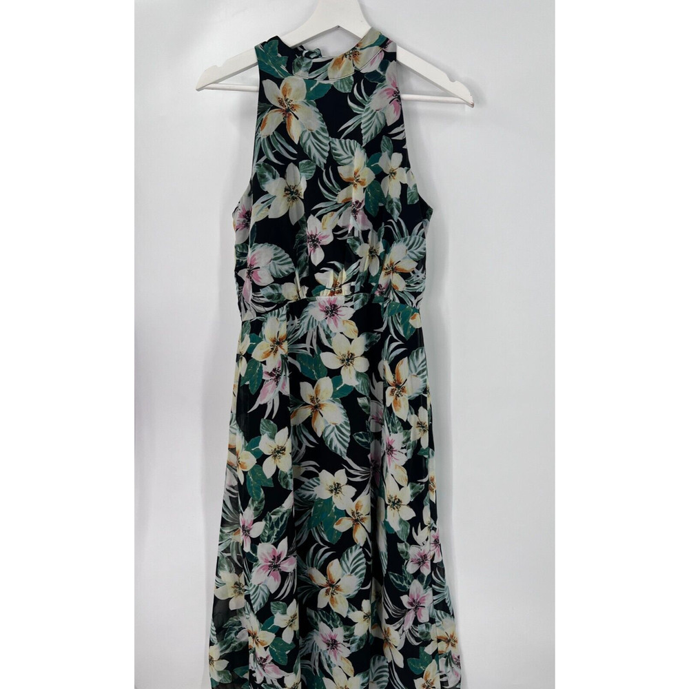 Julia Jordan Floral Sleeveless Halter Neck Midi Dress Lined Black/White Size 6